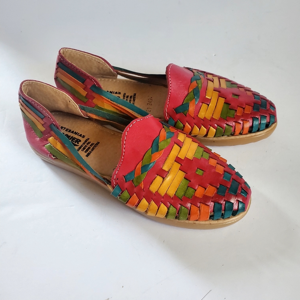 Pink Green Multicolor Woven Sandals with Flat Sole Girl's Size 2.5-3 (21 cm)